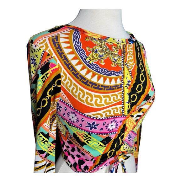 JULIA BY LOVE J Y2K Cropped Cinch Top Size L Festival Animal Print Funky Club - Picture 2 of 10